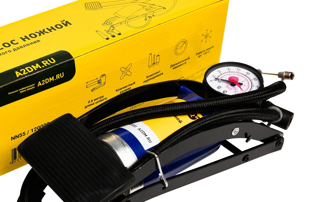 Насос ножной A2DM, манометр, армированный шланг 60см - изображение товара